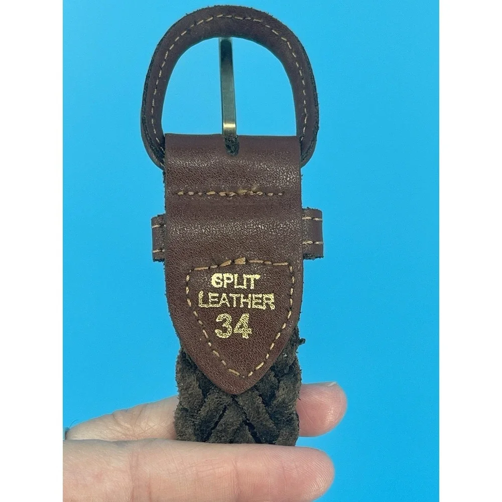 Vintage Braided Brown Split Leather Belt Size 34 Western‎ Boho Woven